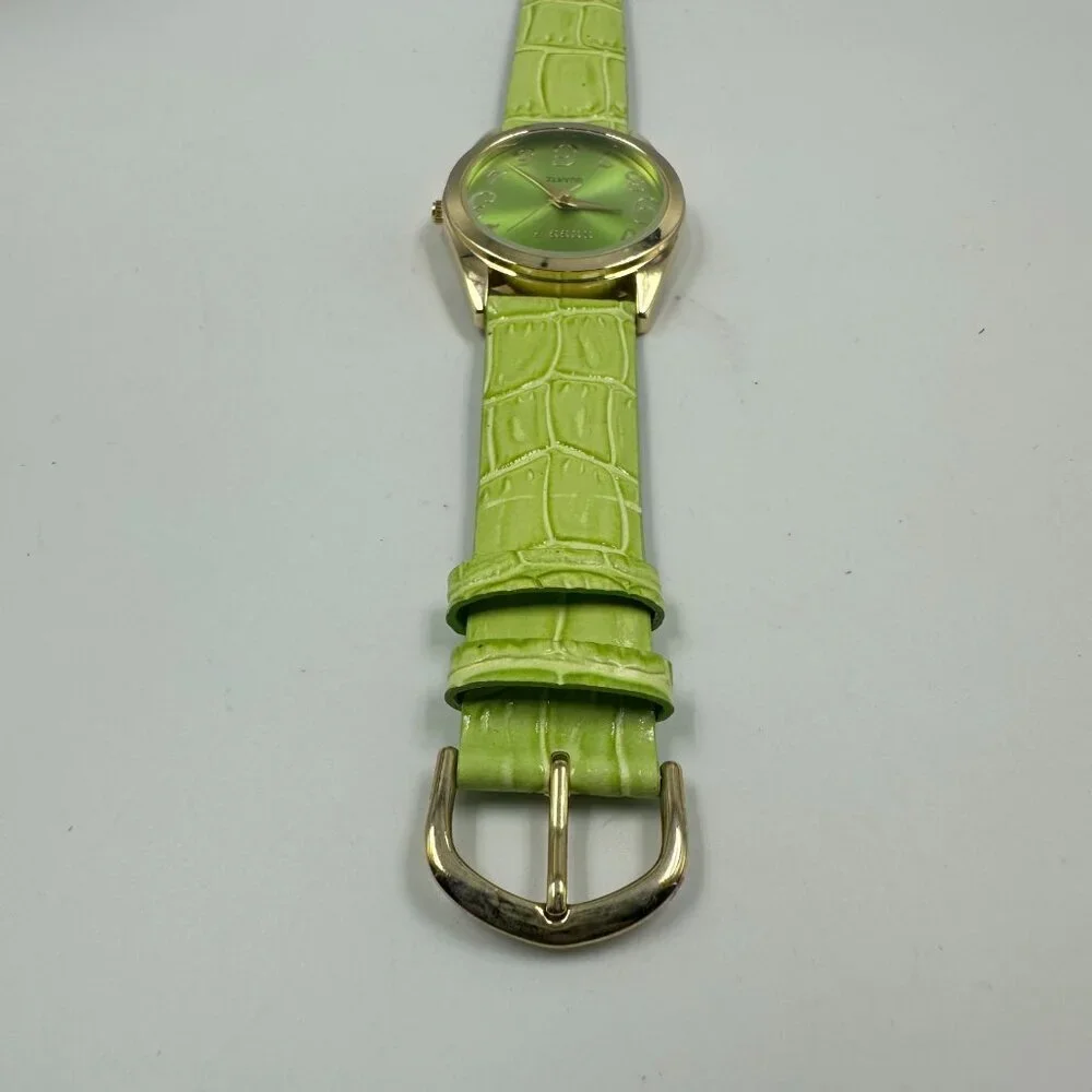 3/$30 Gossip Watch Women Gold Tone Green Leather Band New Battery 9 Inch